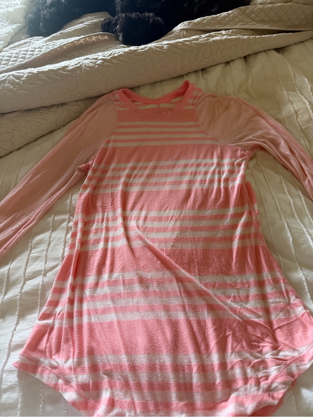 lululemon athletica Pink and White Striped Long Sleeve Tee